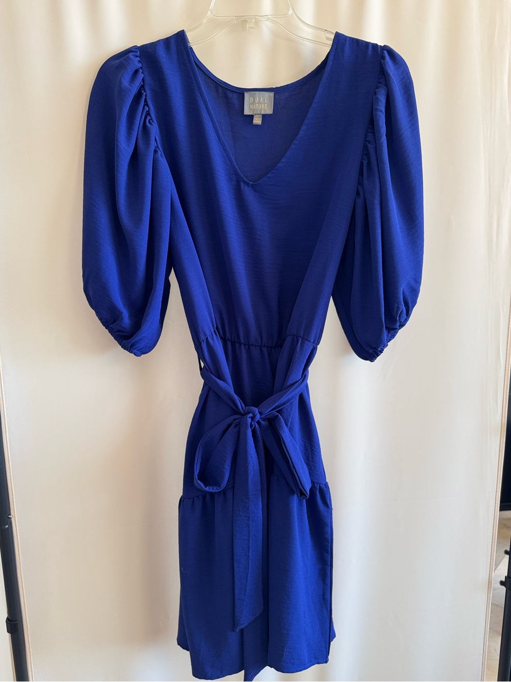 Royal Blue Puff-Sleeve Tie-Waist Knee Height Dress size M